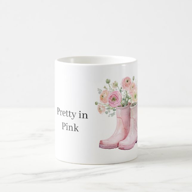 Caneca De Café Botas de Chuva com Flores de Ranúnculo Rosa (Centro)