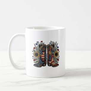 Caneca De Café Botas de Cowboy Patrióticas Camisa Floral de Giras