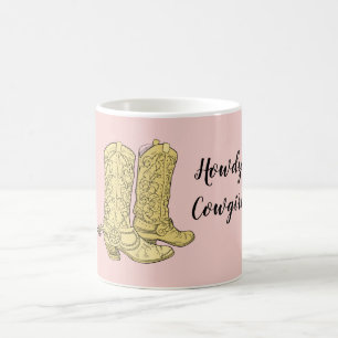 Caneca De Café Botas de Cowgirl Rosa Amarelo