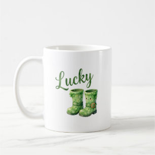 Caneca De Café Botas de Leprechaun Sortudo em Aquarela Dia de São