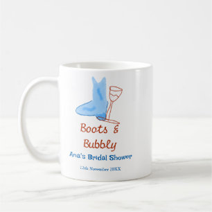 Caneca De Café Botas e champanhe borbulhante fralda de noiva azul