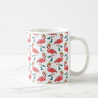 Caneca De Café Botas e Chapéus de Flamingo Cowgirl Costeira Padrã
