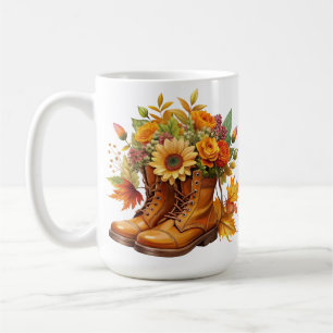 CANECA DE CAFÉ BOTAS MARCADAS COM FLORES BONITO DO OUTONO