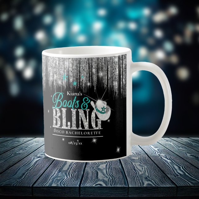 Caneca De Café Botas 'n Brilho Disco Despedida de Solteira Teal I (Criador carregado)