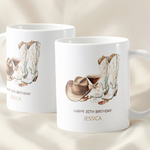 Caneca De Café Botas Rústicas de Cowgirl Western Feliz 30 Anos