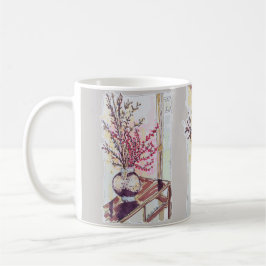 Caneca De Café Botões de Ameixa Vermelha