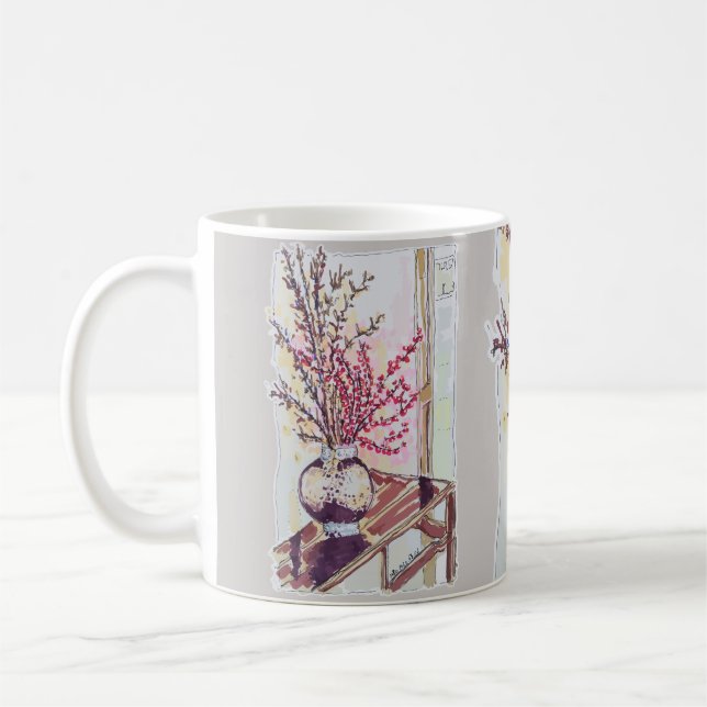 Caneca De Café Botões de Ameixa Vermelha (Esquerda)