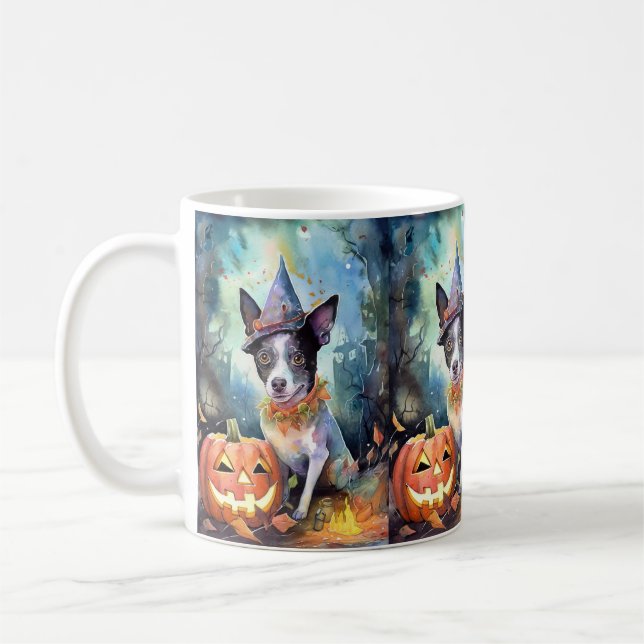 Caneca De Café Bovinos Australianos De Halloween Com Abóboras Ass (Esquerda)