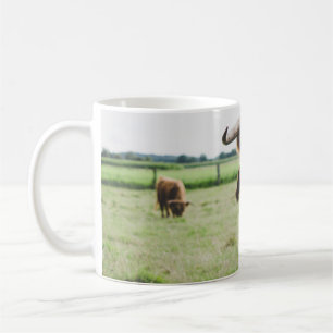 CANECA DE CAFÉ BOVINOS DE TERRA ALTA NO CAMPO DURANTE O DIA