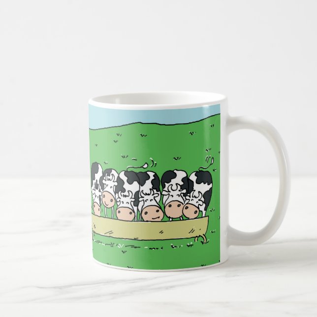 Caneca De Café Bovinos Vêm Alimentando Design. (Direita)