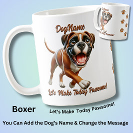 Caneca De Café Boxer - Adicionar Nome do Cachorro, Alterar Texto
