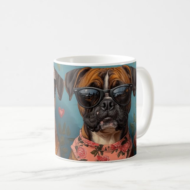 Caneca De Café Boxer Com Rosas Do Dia Dos Namorados (Frente Esquerda)