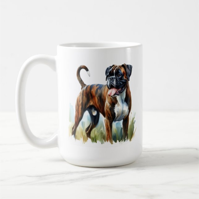 Caneca De Café Boxer de Brindle apresentado em Watercolor (Esquerda)