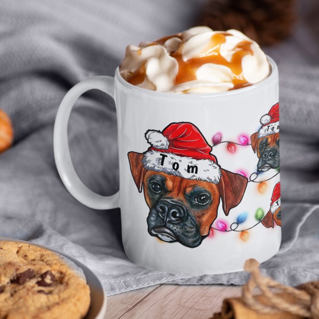 Caneca De Café Boxer de Natal feliz Vestindo Santa Hat (Criador carregado)