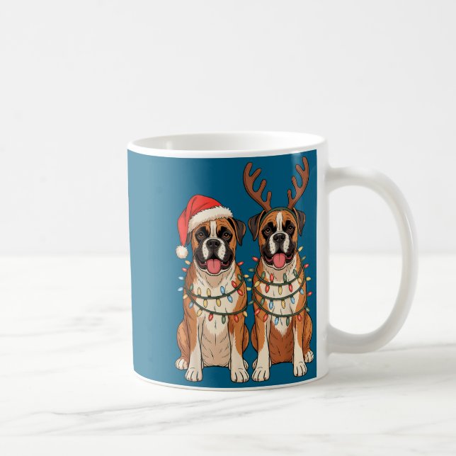 Caneca De Café Boxer Dog Christmas Santa Hat Reindeer Lights Paja (Direita)