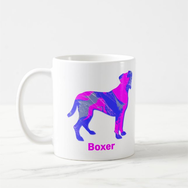 Caneca De Café Boxer Dog Silhouette Quente Rosa e Design Azul Bra (Esquerda)