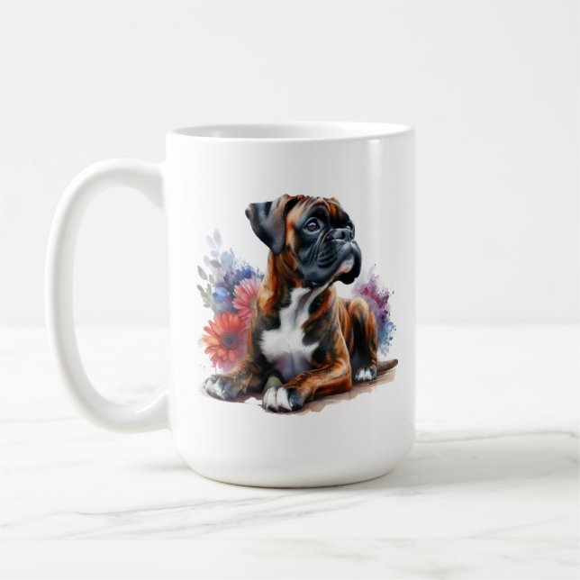 Caneca De Café Boxer entre as Flores em Aquarela (Esquerda)