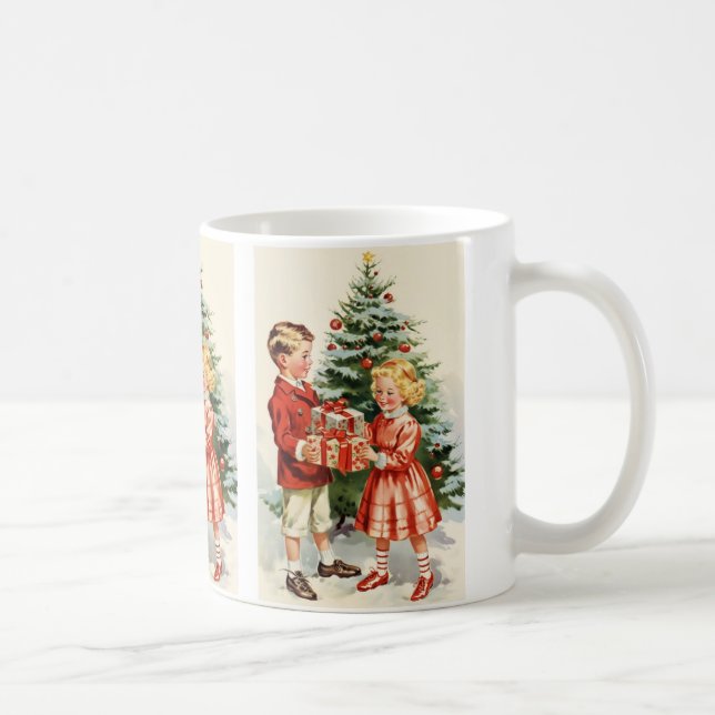Caneca De Café Boy and girl giving each other Christmas presents (Direita)