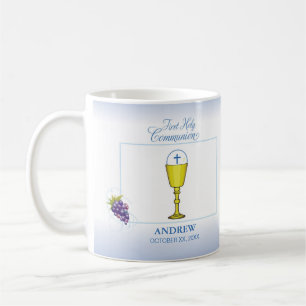 Caneca De Café Boy First Communion, Chalice com Host e Uvas