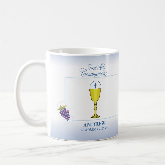 Caneca De Café Boy First Communion, Chalice com Host e Uvas (Esquerda)