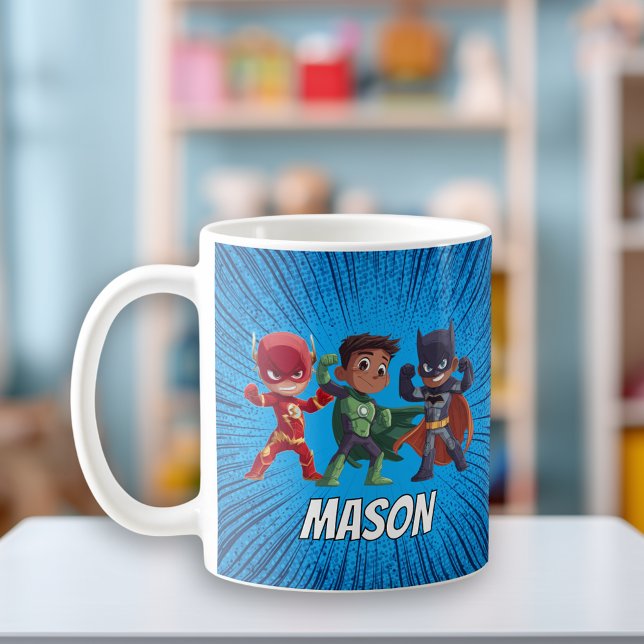 Caneca De Café Boys Superhero Custom Name Mug (Criador carregado)