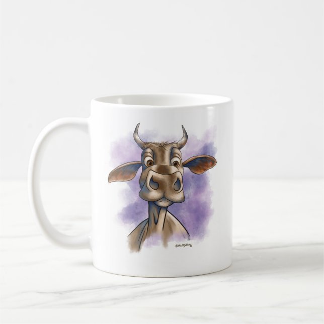 Caneca De Café Brahman Cow Cartoon (Esquerda)