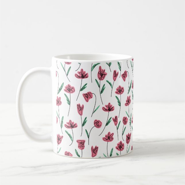 Caneca De Café Branca Colorida Escrivível Floral (Esquerda)