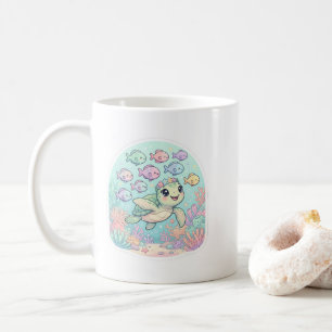 Caneca de Café Branca Vida Marinha Tartaruga Marin