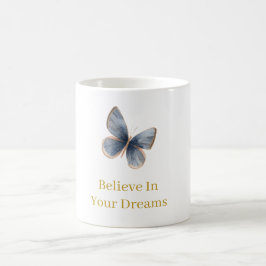 Caneca De Café Branco Azul Creme Borboleta Ouro Sonhos