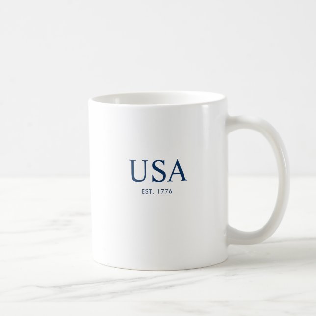 Caneca De Café Branco Azul Moderno EUA Fundado em 1776 (Direita)