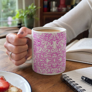Caneca De Café Branco Botânico Rosa Floral Gradiente decorativo