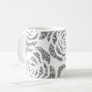 Caneca de café branco dos rosas do cinza de prata