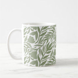 Caneca De Café Branco e Verde-Moss de Flor Selvagem