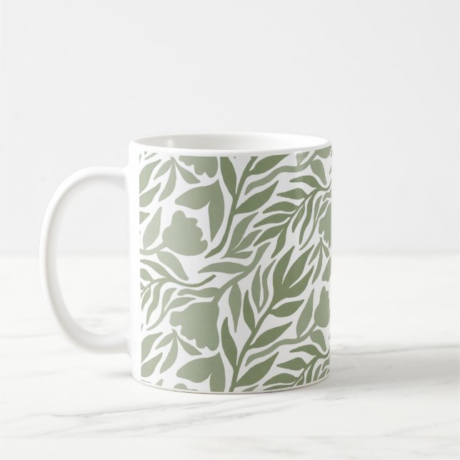 Caneca De Café Branco e Verde-Moss de Flor Selvagem (Esquerda)