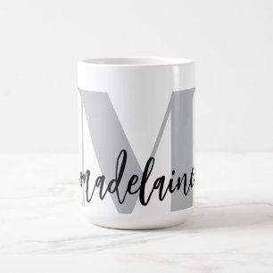 Caneca De Café Branco Elegante Monograma Preto