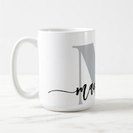 Caneca De Café Branco Elegante Monograma Preto
