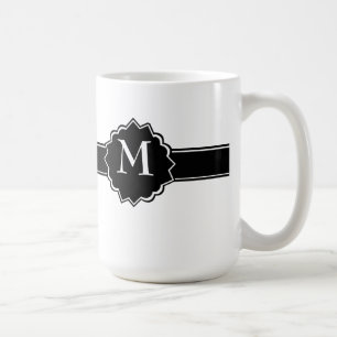 Caneca De Café Branco Preto Monograma