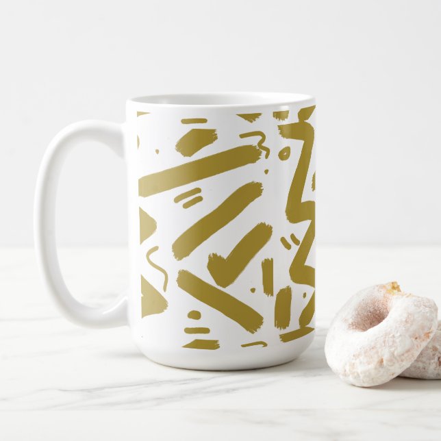 Caneca De Café Branco Tribal e Dourado (Com Donut)