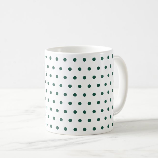 Caneca De Café Branco Verde Escuro Bolinhas Limpo Simples Minimal (Frente Esquerda)