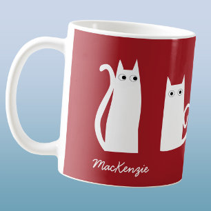 Caneca De Café Branco Vermelho Personalizado do Cat