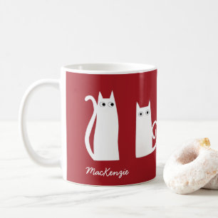 Caneca De Café Branco Vermelho Personalizado do Cat