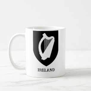 Caneca De Café Brasão de Armas Irlandês Arte Minimalista Preto e