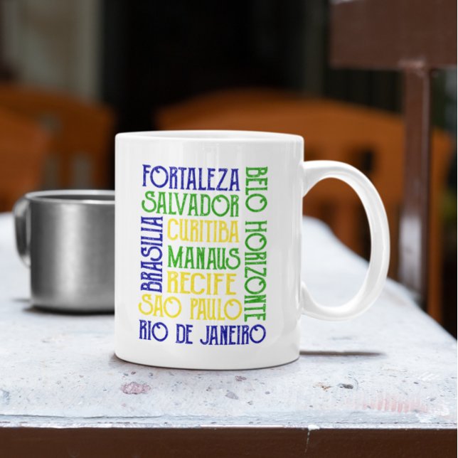Caneca De Café Brasil: Nomes da Cidade do Brasil Poster (Brazil City Names Brazilian Flag Poster Coffee Mug)