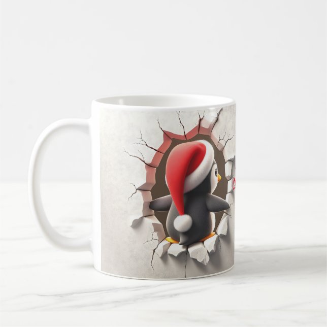 Caneca De Café Breakout do Pinguim de Natal em 3D (Esquerda)