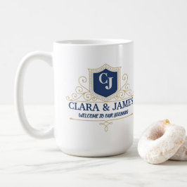 Caneca De Café Bride and Groom name Elegant Vintage Monogram