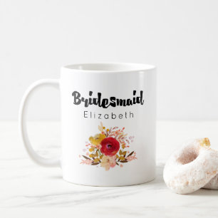 Caneca De Café Bridesmaid - Casamento com Buquê de Flor de Água