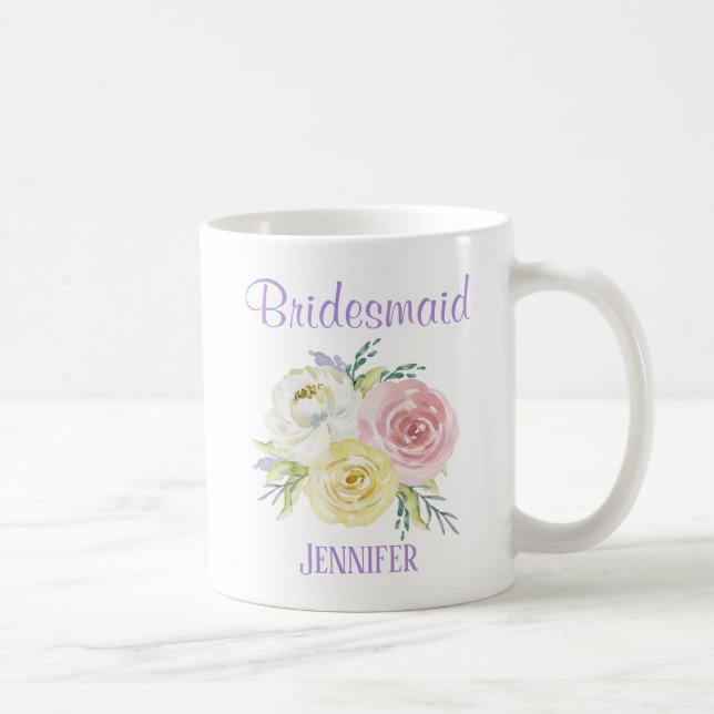 Caneca De Café Bridesmaid das Flores Personalizadas de Aquarelas (Direita)