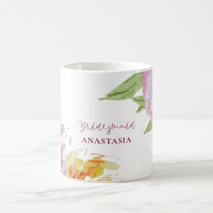 Caneca De Café Bridesmaid de Casamento Floral de Watercolor
