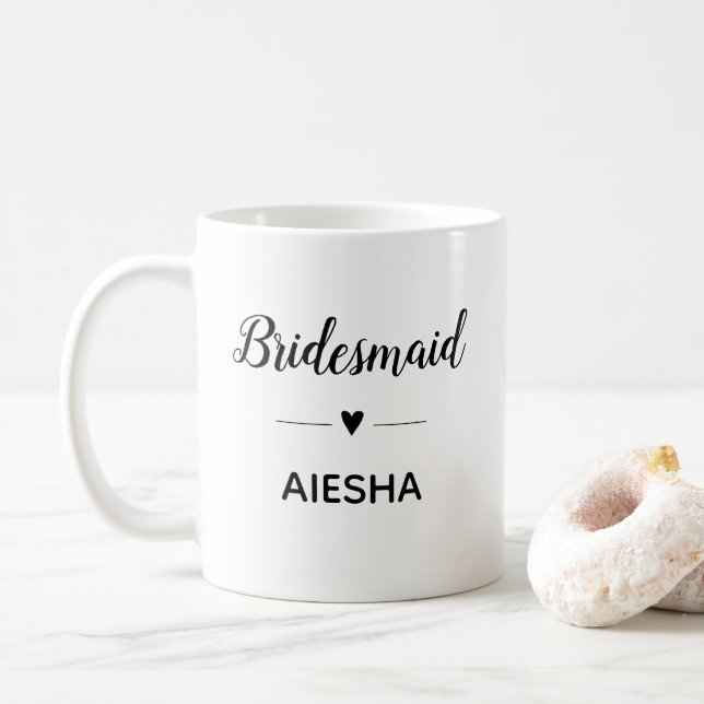 Caneca De Café Bridesmaid Heart Script Calliografia - Partido Bri (Com Donut)