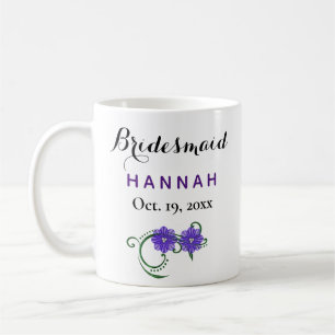 Caneca De Café Bridesmaid Modern Typografia Púrpura Casamento Fl